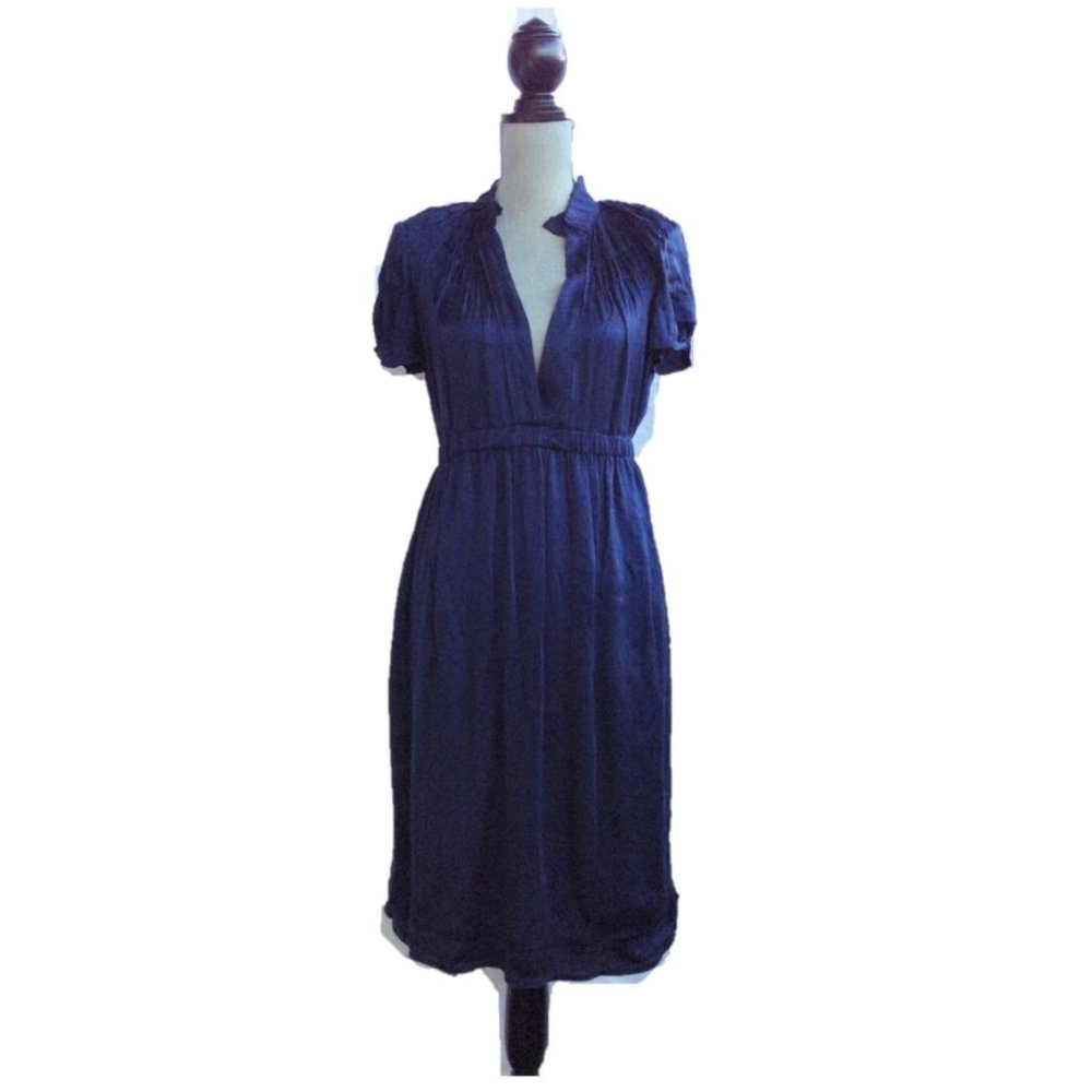 Calypso Crinkle Silk Empire Waist V-Neck Dress XS